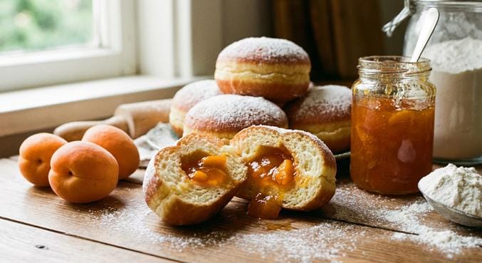 Domači krofi z marelično marmelado