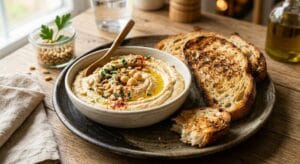 Domači hummus s popečenim kruhom