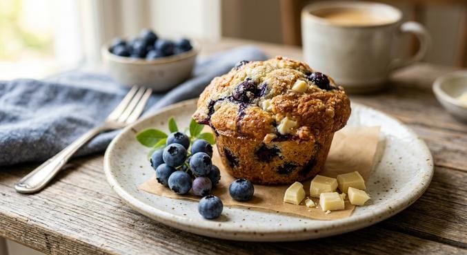 Muffin z borovnicami in belo čokolado